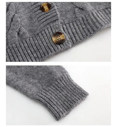 V Neck Cropped Cardigan Women Long Sleeve Twist Knitted Sweater Coats Autumn Winter Keep Warm Korean Fashion Jacket Cardigan - Smarsty