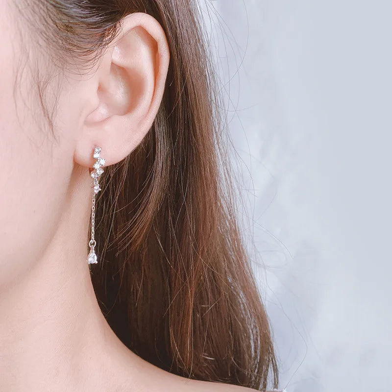 925 Sterling Silver Hoop Earrings White Crystal Luxury - Smarsty