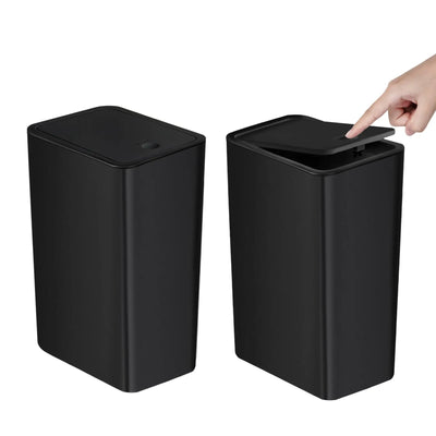 Bathroom Trash Can-10L Small Garbage Can with Press Top Lid for Toilet,Bedroom,Living Room – Plastic Wastebasket with Pop-up Lid - Smarsty
