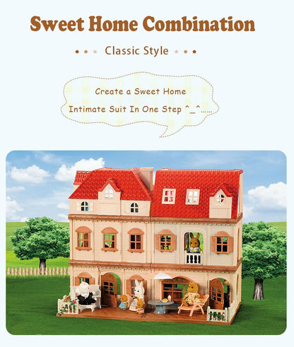 1/12 Dollhouse Furniture Family House Villa Simulate Forest Rabbit Animal Family Miniature Scene Toy Display Furniture Toy Gift