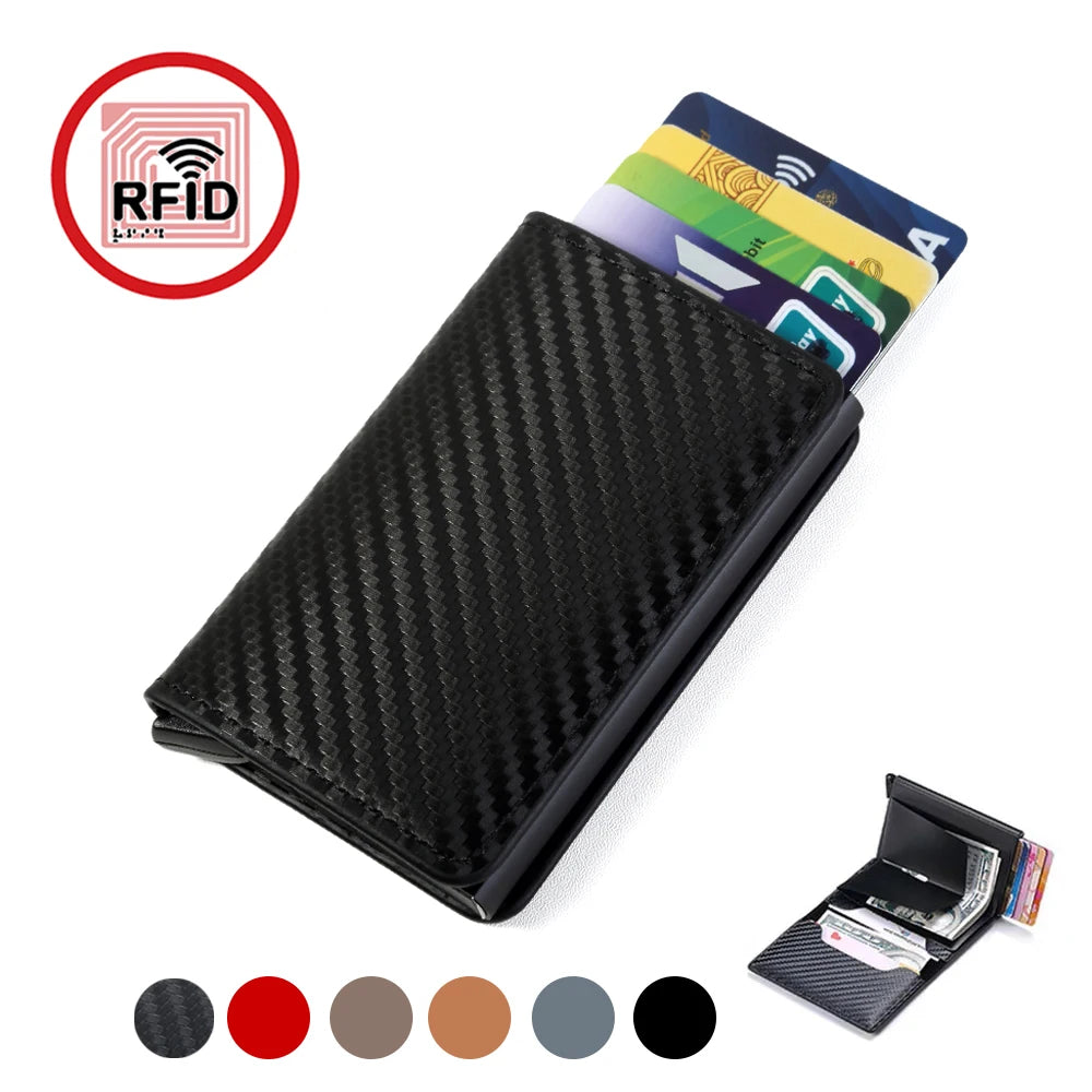 Rfid Aluminum Men Wallet Card Holders Purse Carbon Fiber Men Business Slim Thin Smart Wallet Credit Cardholder Case Note Holder