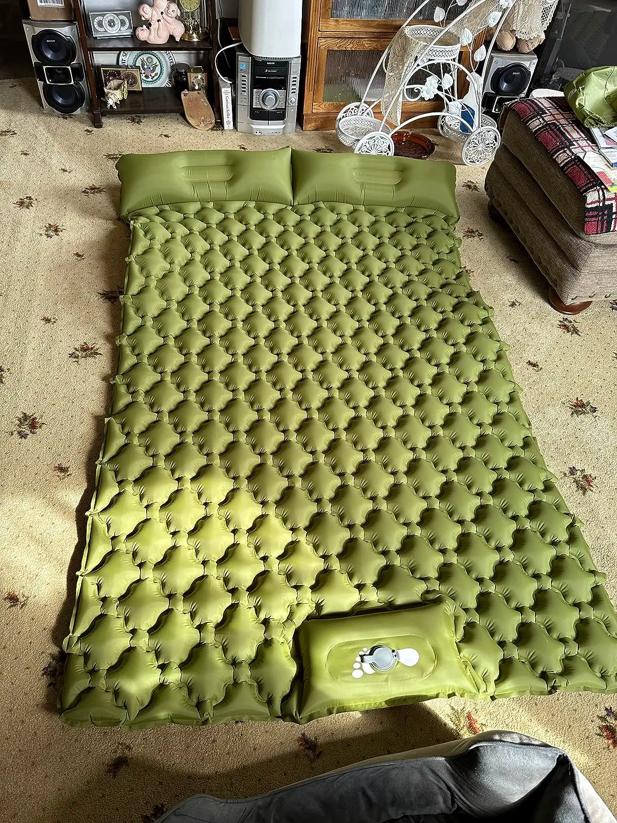 Camping Air Matt Double Sleeping Pad Inflatable Air Mat with Pillow Air Mattress Nature Hike Waterproof Folding Sleeping Mat