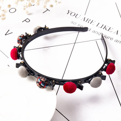 Double Layer Braided Headband With Pearl Accent Comfortable - Smarsty