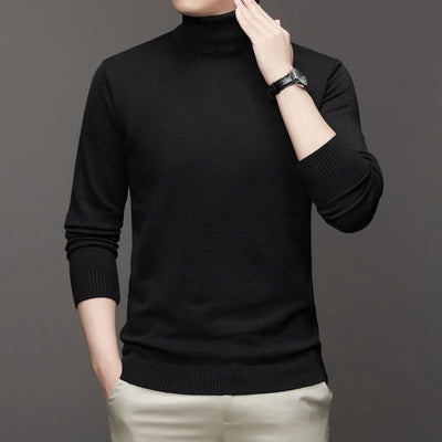 Autumn Mens High Quality Knitted Turtleneck Sweater Slim Fit Long Sleeve Anti-pilling Pullover Solid Color Trend Men Streetwea - Smarsty
