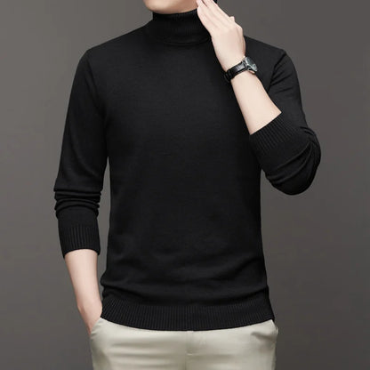 Autumn Mens High Quality Knitted Turtleneck Sweater Slim Fit Long Sleeve Anti-pilling Pullover Solid Color Trend Men Streetwea - Smarsty