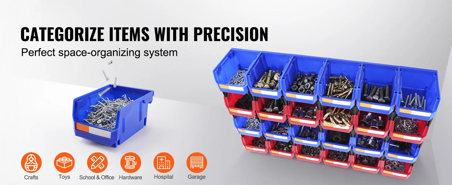 SucceBuy Storage Bin 24pcs Stackable Organizer Bin 5x4*3inch Freestanding Tiered Shelf for Garage Hanging Stacking Container