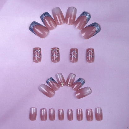 Medium Pink Glitter Press On Nails Set for Parties - Smarsty