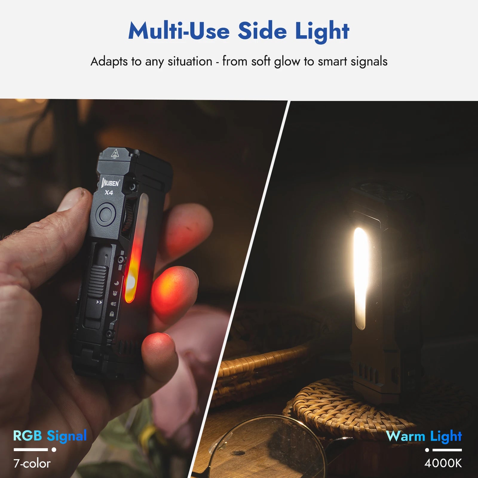 WUBEN X4 EDC Flat Flashlight with RGB Light, 1500 Lumens Mini Flashlight with Tactical Switch and Magnetic, IP68 Portable Pocket