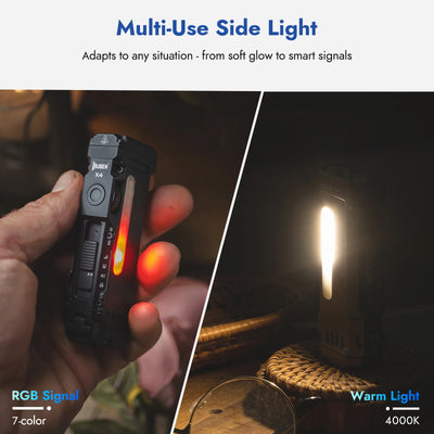 WUBEN X4 EDC Flat Flashlight with RGB Light, 1500 Lumens Mini Flashlight with Tactical Switch and Magnetic, IP68 Portable Pocket - Smarsty