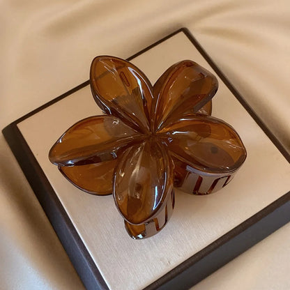 Large Flower Hair Clip Lightweight Mermaid Style Brown Beige - Smarsty