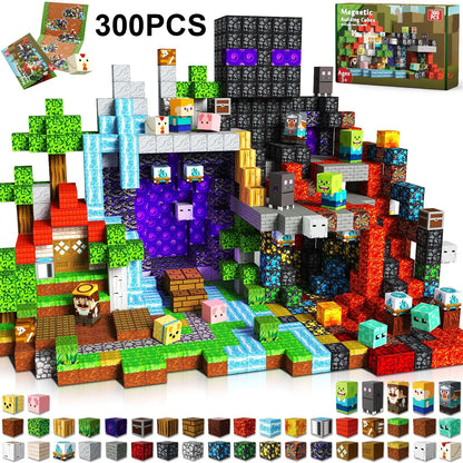 300pcs Warped Forest Magnetic Building Blocks Set, My World Figures Bricks, STEM Educational Toys for Kids, Gifts for Boys Girls