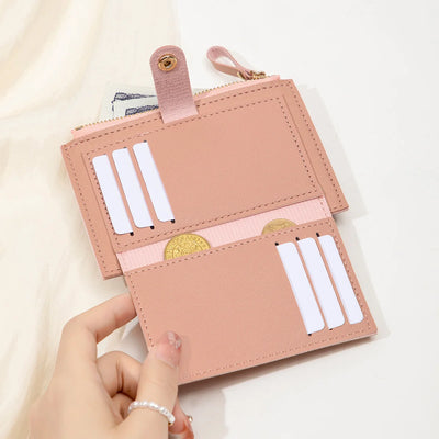 Minimalist and fashionable women's short card bag, ultra-thin mini PU leather zero wallet, women's credit card holder wallet - Smarsty