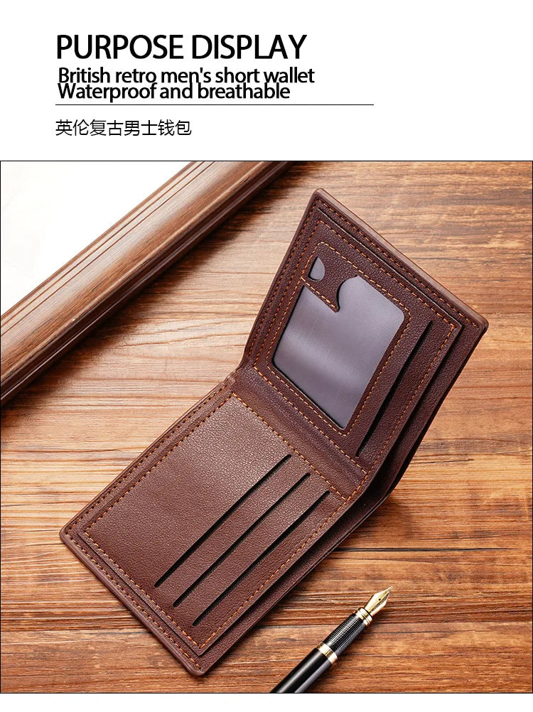 Men Short Bifold Faux Leather Masculina Billetera Credit ID Card Holder Wallet Billfold Purse Clutch Solid Hombre Business Slim - Smarsty