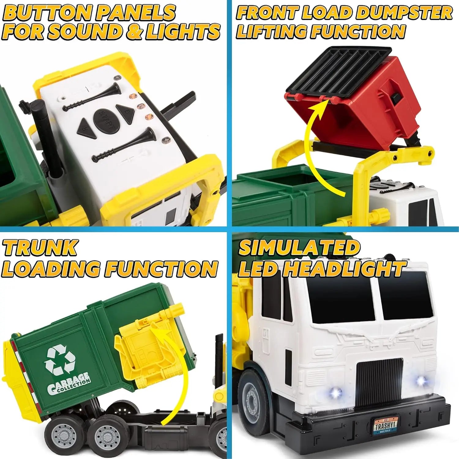 JOYFY Large Friction Powered Garbage Truck Toy Set With Includes Dumpster Trash Bins for Boys Toys Birthday Christmas Gift