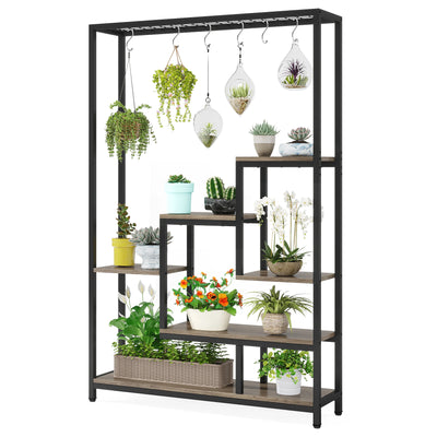 Tribesigns 5 Tiers Tall Indoor Plant Stand 70.9 inches Large Metal Plant Shelf with 10 PC S Hanging Hooks for Garden - Smarsty