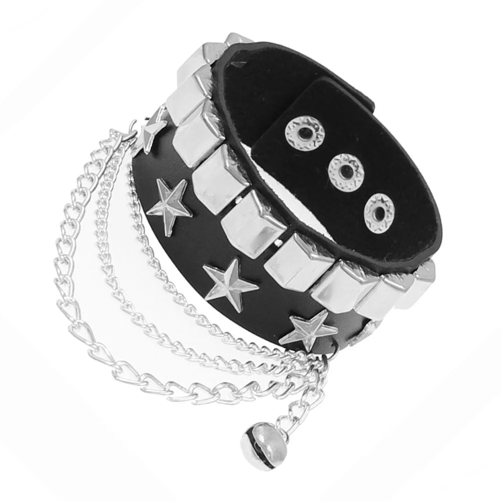 Punk Dark PU Chain Bracelet Multi Layered Fashion Jewelry - Smarsty