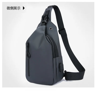 Mens Nylon Chest Bag With USB Charging Compact Crossbody - Smarsty
