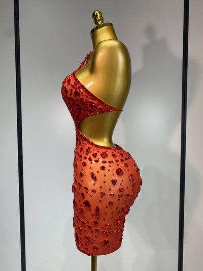 Sexy Sparkly Diamond Backless Short Dress 2025 Women Sleeveless Mesh See Through Evening Birthday Gown Singer Stage Outfit - Smarsty