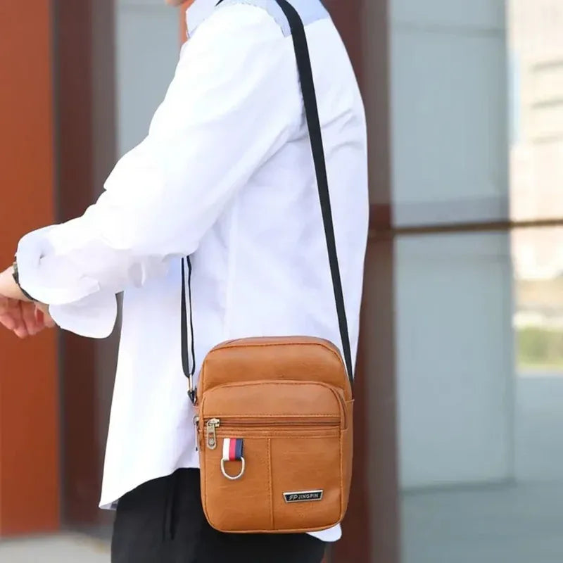Mens PU Leather Shoulder Bag Large Capacity Crossbody - Smarsty