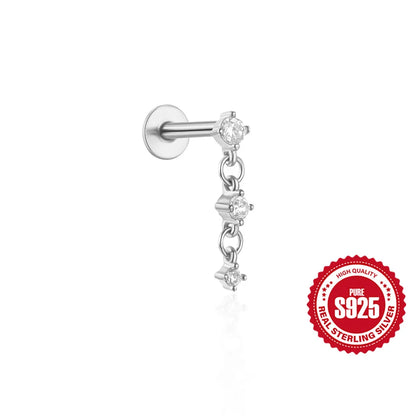 925 Sterling Silver Lotus Tassel Zircon Stud Earrings - Smarsty