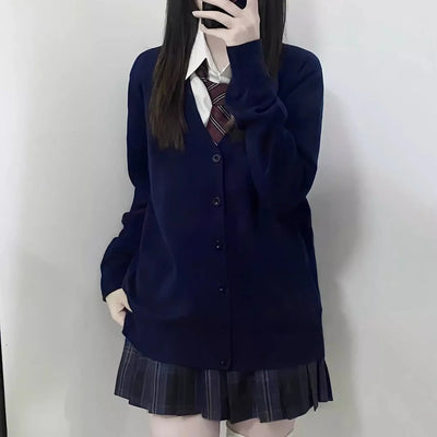 Japanese fashion solid color V-neck knitted sweater,original newJK uniform cardigan top,autumn and winter women's cotton sweater - Smarsty
