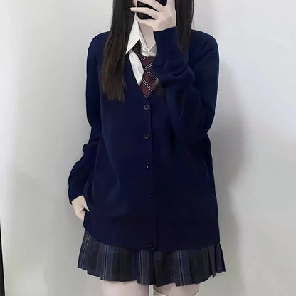 Japanese fashion solid color V-neck knitted sweater,original newJK uniform cardigan top,autumn and winter women's cotton sweater