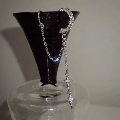 Shiny Silver Crystal Tassel Non-Piercing Ear Clip Earrings - Smarsty