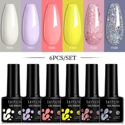 LILYCUTE 6 Pcs Gel Nail Polish Set Bright Pink Varnish - Smarsty