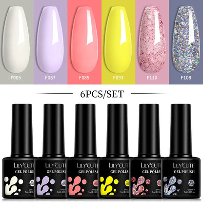 LILYCUTE 6 Pcs Gel Nail Polish Set Bright Pink Varnish - Smarsty