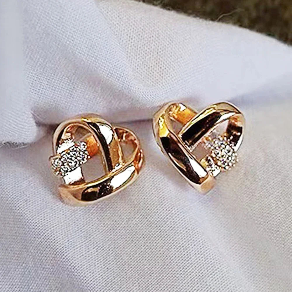 Heart Stud Earrings Cubic Zirconia Sparkling Wedding - Smarsty