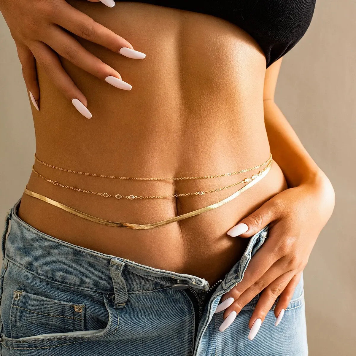 3Pcs Gold Snake Chain Belly Waist Chain for Women - Smarsty
