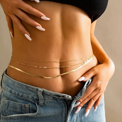 Gold Flat Snake Chain Belly Waist Chain for Women - Smarsty