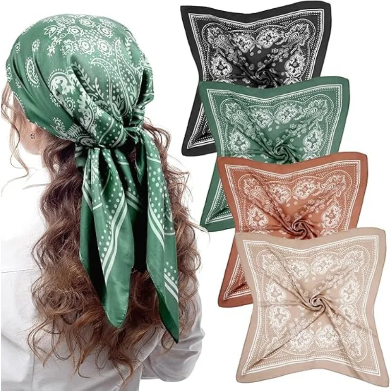 Women Paisley Satin Scarf Lightweight Sun Protection Shawl - Smarsty