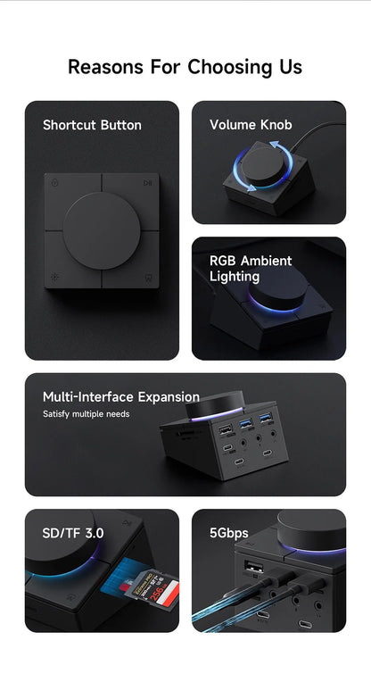 USB C Hub Docking Station Shortcut Buttons Volume Control
