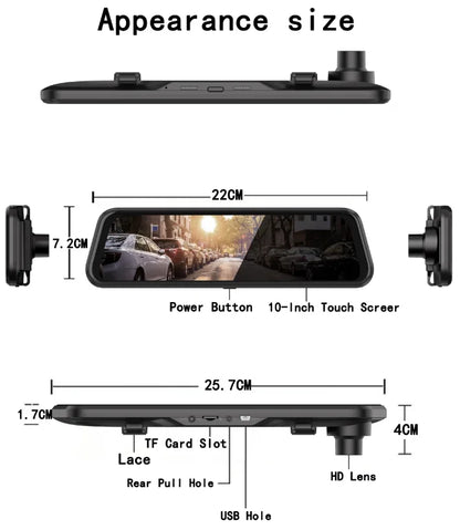 10 Inch Touch Screen Dash Cam Front And Rear Cameras - Smarsty