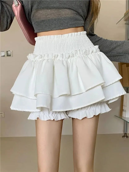 Mini Skirt Cute Sexy Balletcore Elastic High Waist Ball Gown Ruffle Patchwork Lolita Skirt Short Korean Sweet Y2K Women Clothing - Smarsty