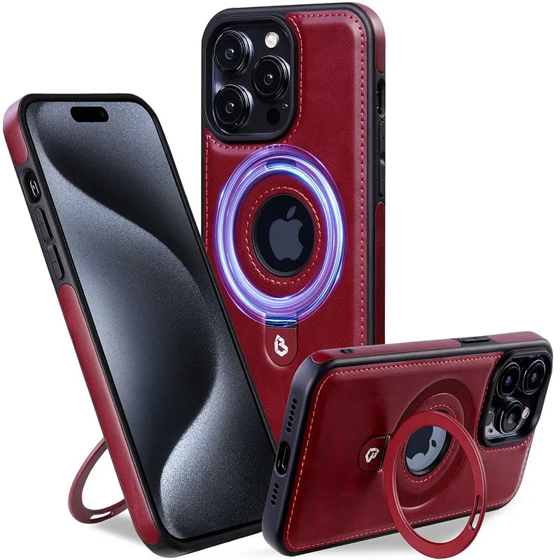 Folding Ring Stand Leather Magnetic Macsafe Case for Magsafe IPhone 15 14 13 16 Pro Max Plus 15Pro 16Pro Mac Safe Holder Cover