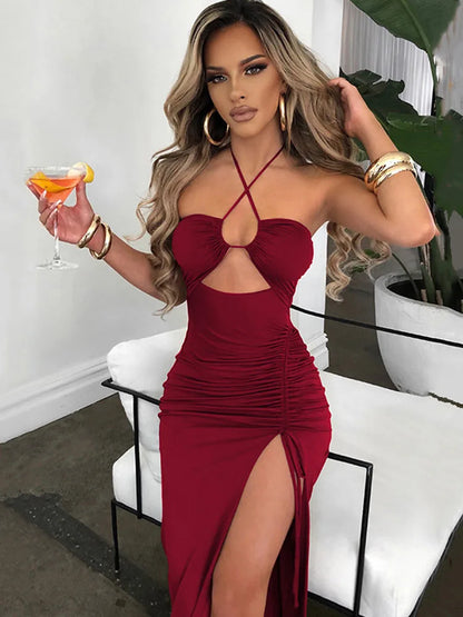 Sleeveless Sexy Female Midi Backless Dresses Slim Night Club Party Women's Dress Bodycon Vestidos Elegantes Para Mujer - Smarsty