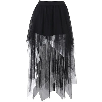 Sexy Net Yarn High-Waisted Irregular Skirt for Women Summer New European and American Gothic Style Versatile Casual Skirts - Smarsty