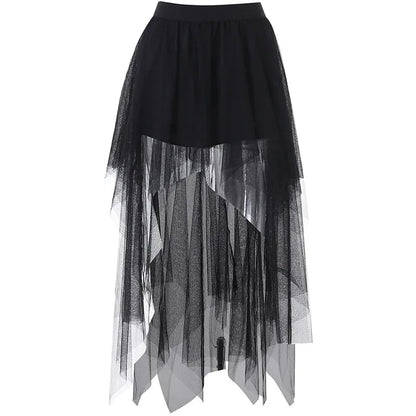 Sexy Net Yarn High-Waisted Irregular Skirt for Women Summer New European and American Gothic Style Versatile Casual Skirts - Smarsty