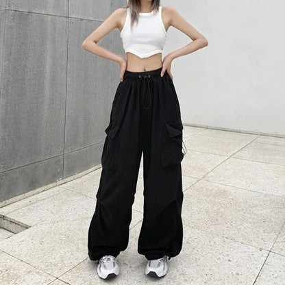 American retro tooling slacks female drape straight beam foot trousers summertime joker loose ins wide-legged pants - Smarsty