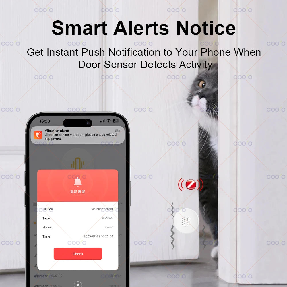 Tuya Zigbee Smart Vibration Sensor Detection Smart Life App Notification Real-Time Motion Shock Alarm Record