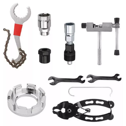 9PCS Bike Repair Tool Kit Crank Chain Cutter Extractor Freewheel Puller Crank Puller Spoke Wrench Complete Bike Maintenance Kits