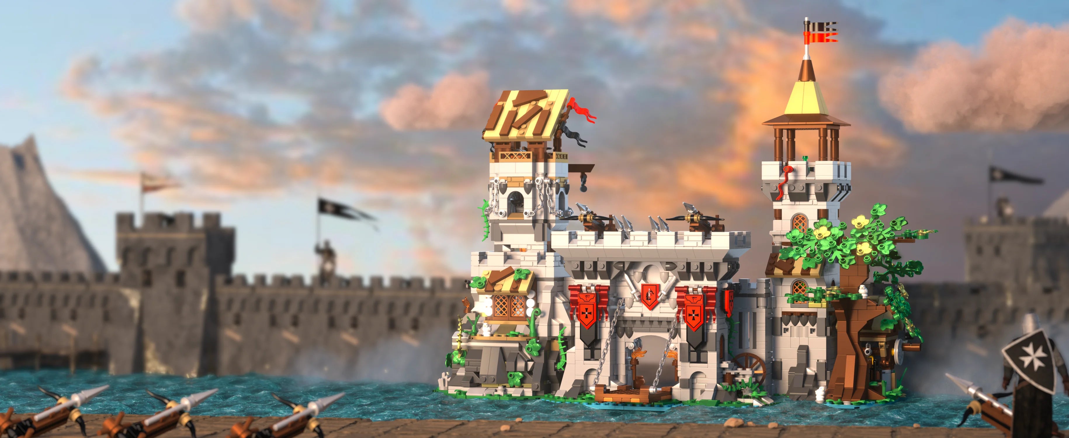2568PCS Medieval Knight's Fortress Building Blocks Street View MOC Bricks Model Toys Sets Assembly Ornament Ideal Holiday Gifts