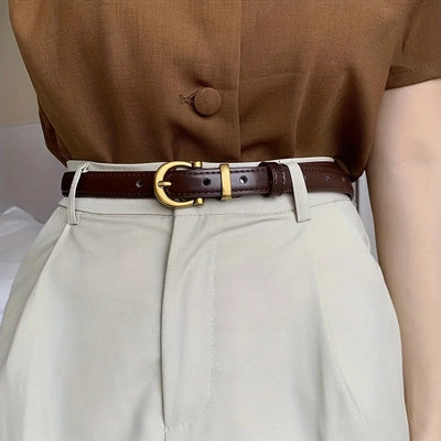 Mens Vintage PU Leather Belt with Classic Buckle - Smarsty