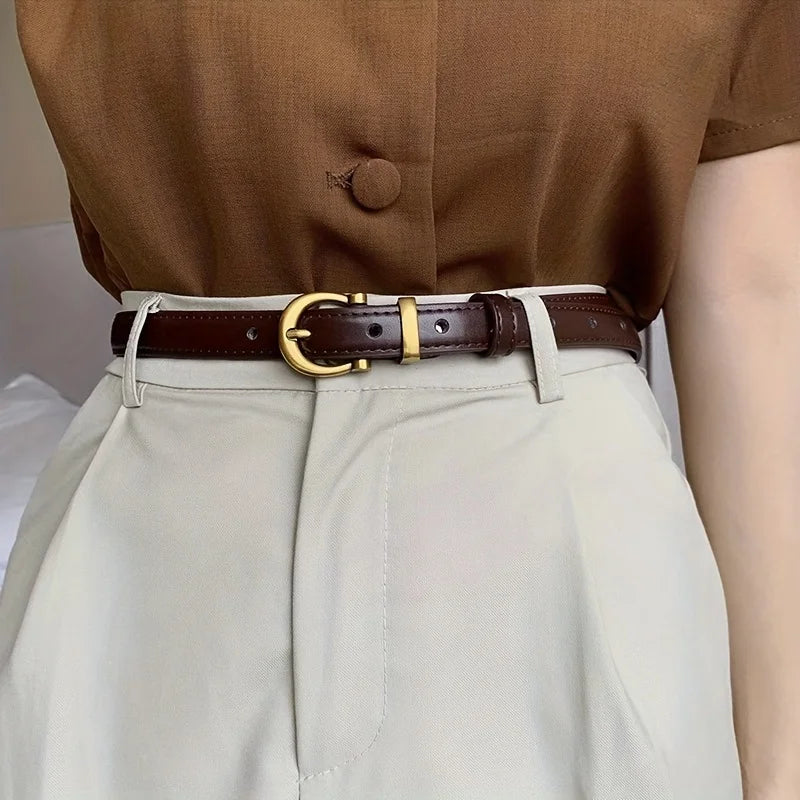 Mens Vintage PU Leather Belt with Classic Buckle - Smarsty