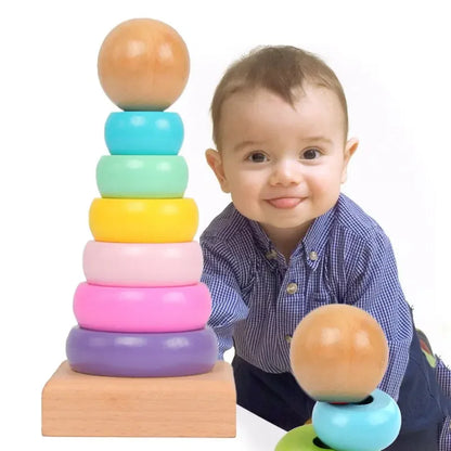Wooden Rainbow Tower Children Educational Montessori Toys Childhood Learning Kids Colorful Wood Blocks for Christmas Gift TMZ