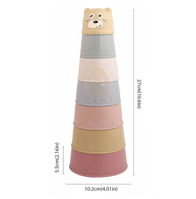 Baby Toys Stacking Cup Cartoon Early Educational Learning Color Number Nesting Sorting Bath Shower Play Water Sand Game For Kids - Smarsty