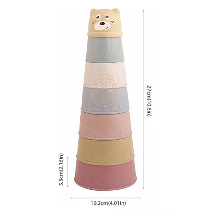 Baby Toys Stacking Cup Cartoon Early Educational Learning Color Number Nesting Sorting Bath Shower Play Water Sand Game For Kids - Smarsty