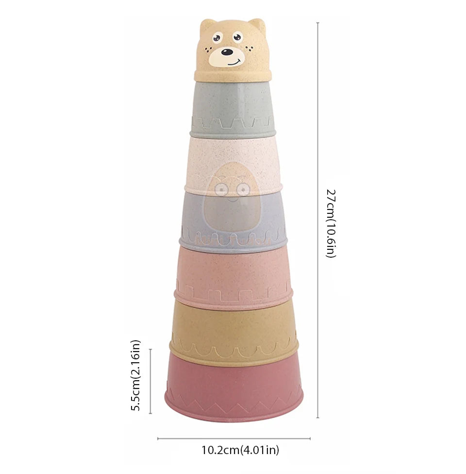 Baby Toys Stacking Cup Cartoon Early Educational Learning Color Number Nesting Sorting Bath Shower Play Water Sand Game For Kids - Smarsty